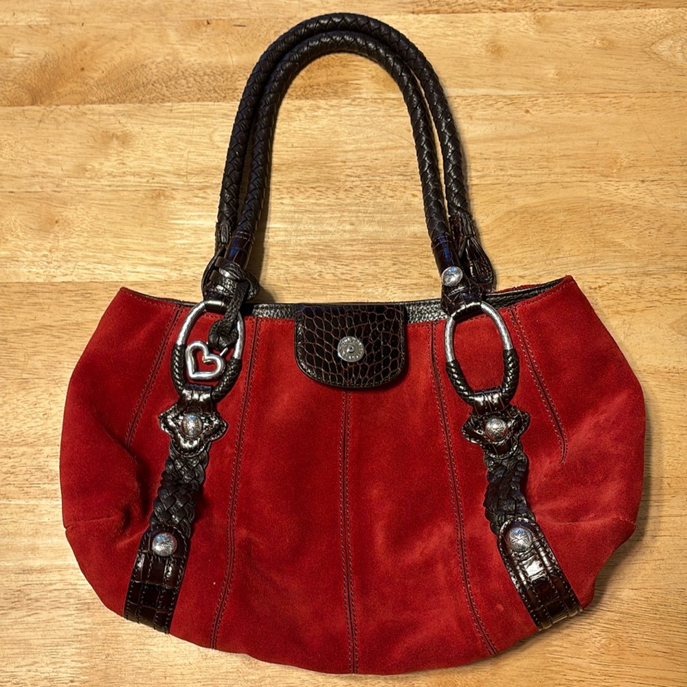 Brighton Red Suede and Leather Satchel